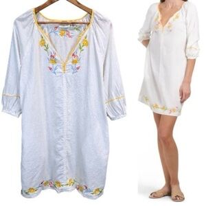 Calypso St. Barth Linen Blend Embroidered Tunic Dress S Boho Cottagecore